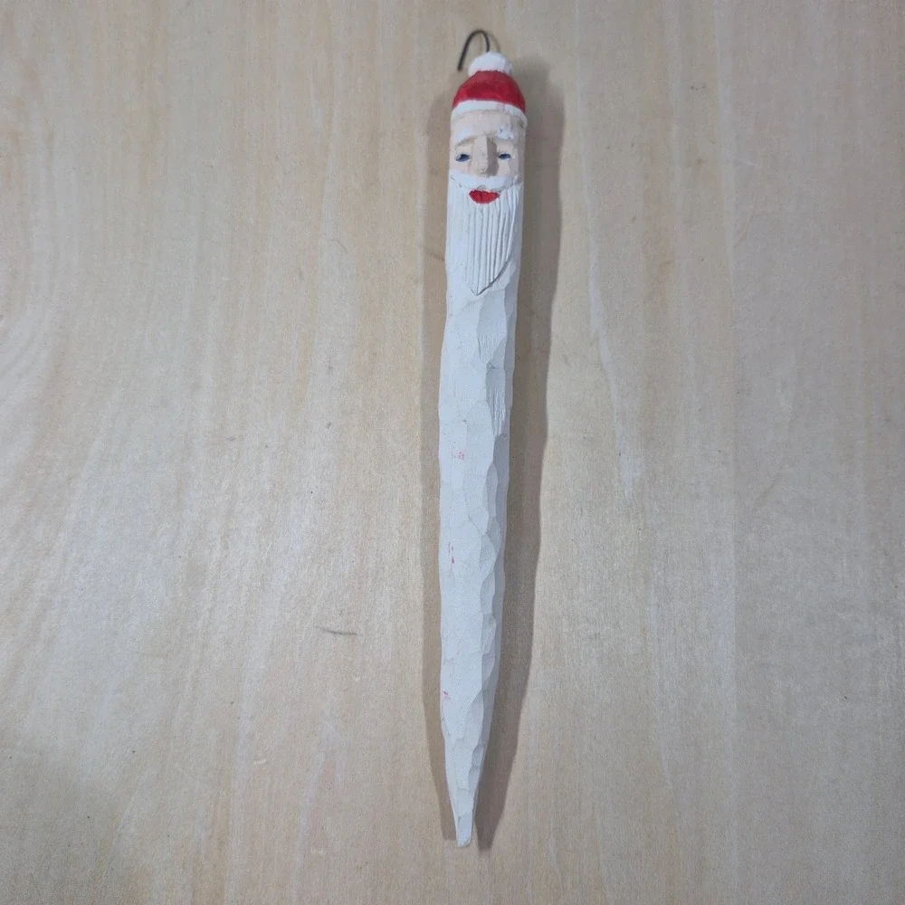 Hand Carved‎ Wooden Santa Claus Christmas Ornament Rustic Folk Art